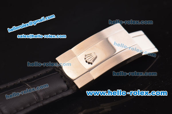 Rolex Daytona Swiss Valjoux 7750-SHG Automatic Diamond Case/Bezel - Black Dial and Black Leather Strap - Click Image to Close
